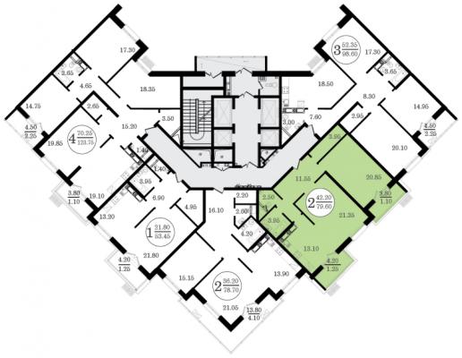 Планировка двухкомнатной квартиры в ЖК "Крылатский"