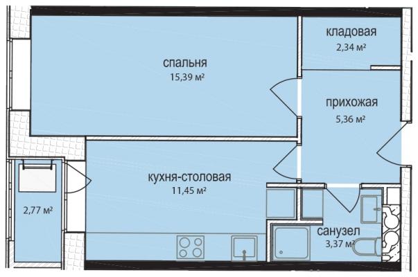 Планировка однокомнатной квартиры в ЖК "Баркли Медовая Долина"