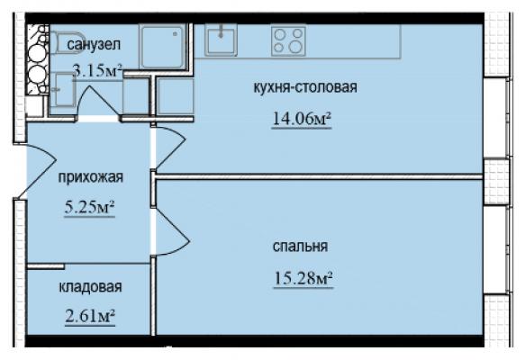 Планировка однокомнатной квартиры в ЖК "Баркли Медовая Долина"
